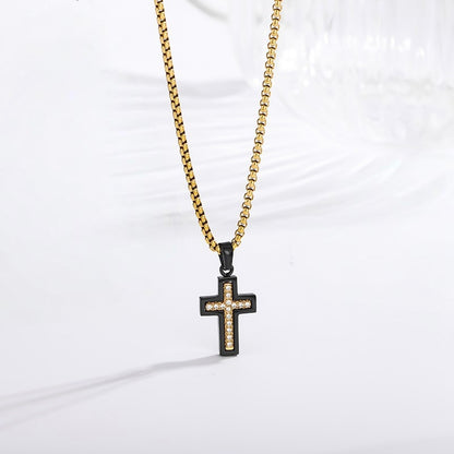 Two-Color Cross Necklace - Gold Black
