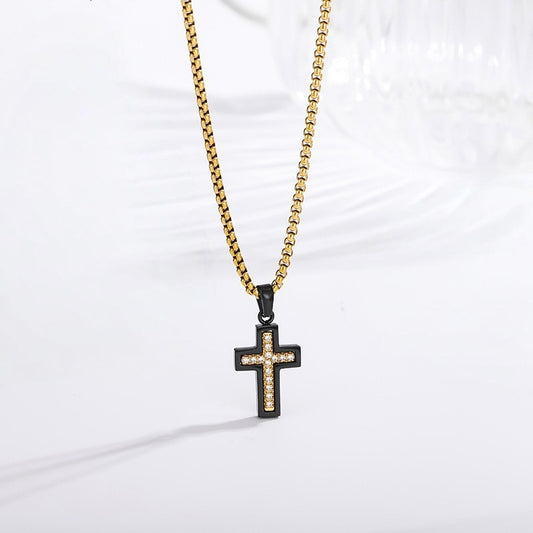 Two-Color Cross Necklace - Gold Black