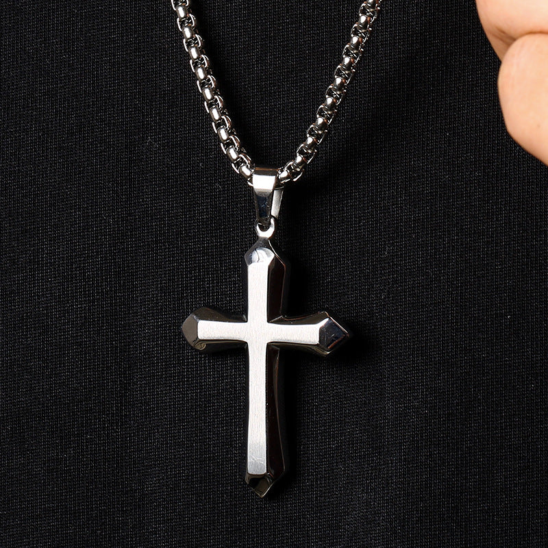 Men's bold cross necklace lifestyle 