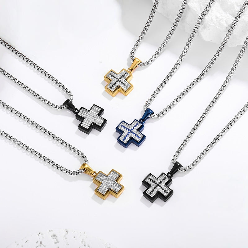 Two-Tone Cross Necklace - Blue lifestyle front view