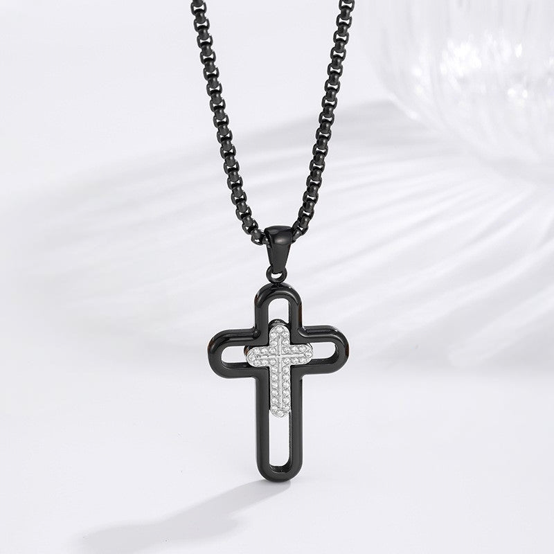 Vintage Layered Cross Necklace - Black lifestyle close up