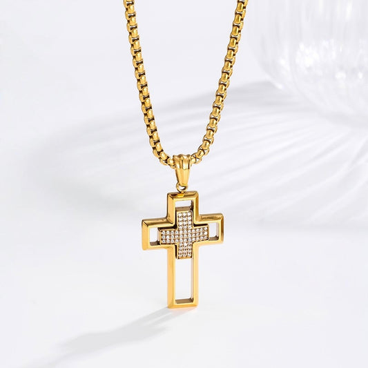 Cutout Cross Necklace - 18K Gold plated lifestyle close up