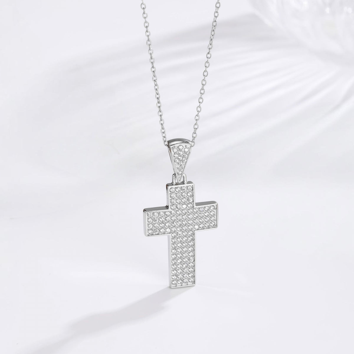 Pave Cross Necklace - Silver lifestyle close up
