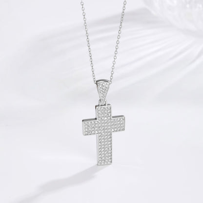 Pave Cross Necklace - Silver lifestyle close up