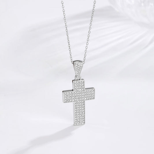 Pave Cross Necklace - Silver lifestyle close up
