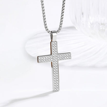 Iced Out Zircon Cross Necklace — 18K Gold PVD angled view