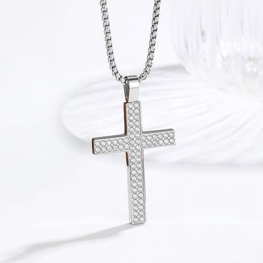 Iced Out Zircon Cross Necklace — 18K Gold PVD angled view