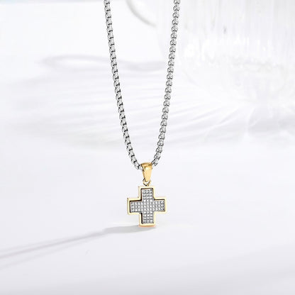 Two-Tone Cross Necklace - Black with black white zircon lifestyle close up