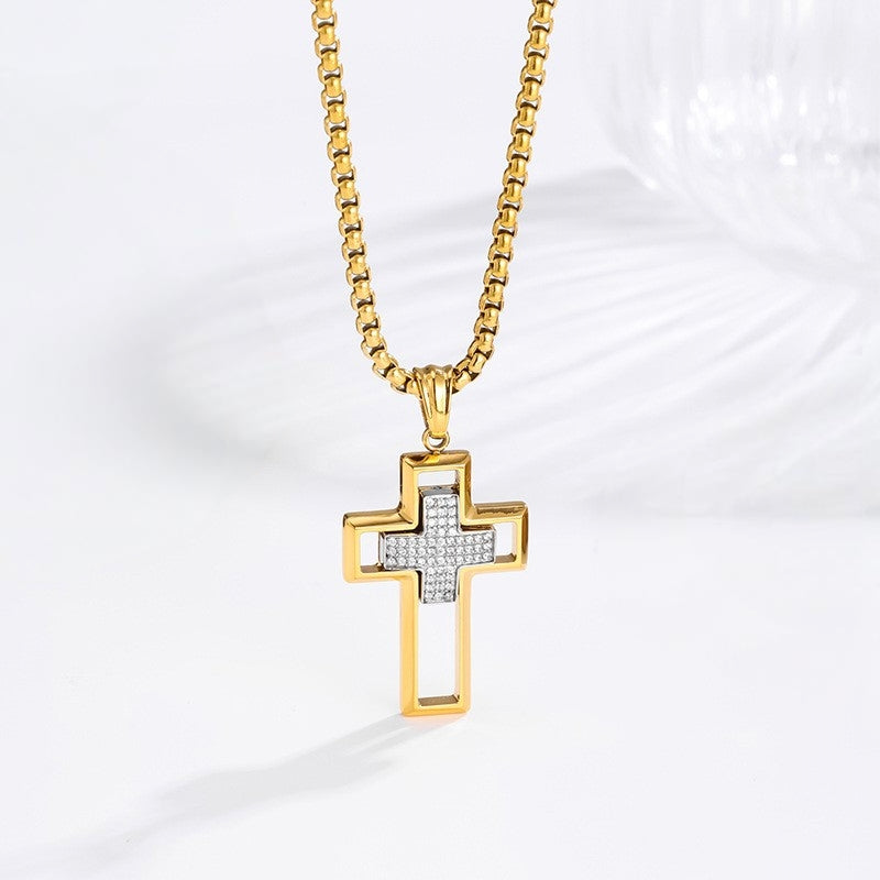 Cutout Cross Necklace - 18K Gold lifestyle angle view
