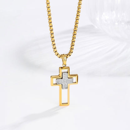Cutout Cross Necklace - 18K Gold lifestyle angle view
