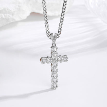 Zircon Cross Necklace - Silver Blue