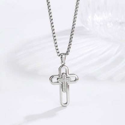 Vintage Layered Cross Necklace - Silver lifestyle close up