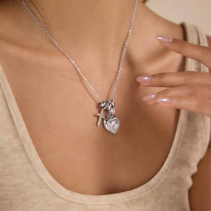 Zircon Heart Cross Necklace all four styles hanging display