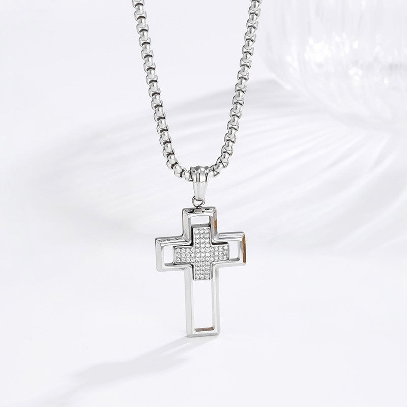 Cutout Cross Necklace - Gold & Silver lifestyle close up