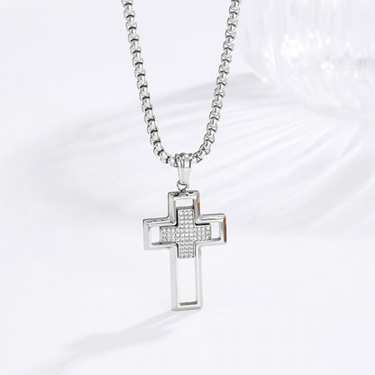 Cutout Cross Necklace - Gold & Silver lifestyle close up