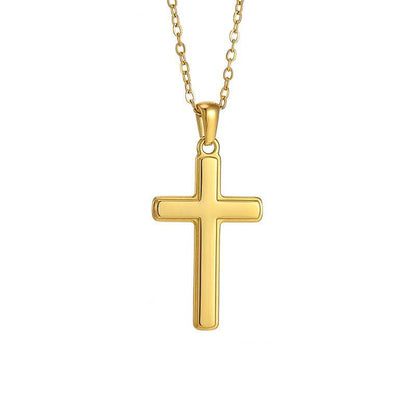 Men's gold classic cross necklace on white background