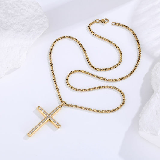 Zircon Pave Cross Necklace - size chart 5.0cm x 3.3cm