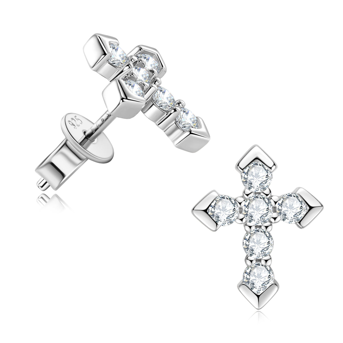 Sparkling moissanite cross earrings in sterling silver with GRA certificate