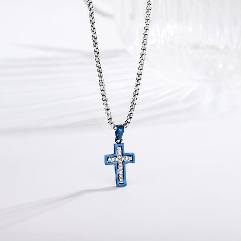 Two-Color Cross Necklace - Blue Silver