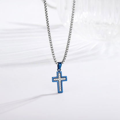 Two-Color Cross Necklace - Blue Silver