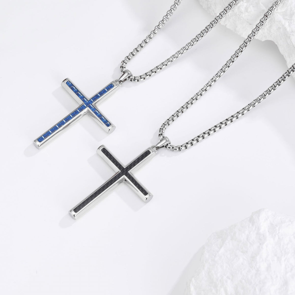 Cross Necklace for Men - Blue and Black variants on white background