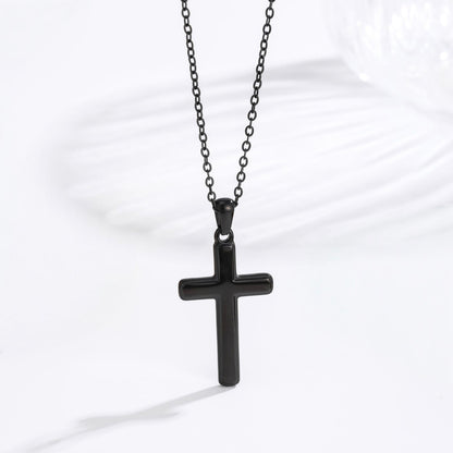 Men's black classic cross necklace lifestyle flat lay