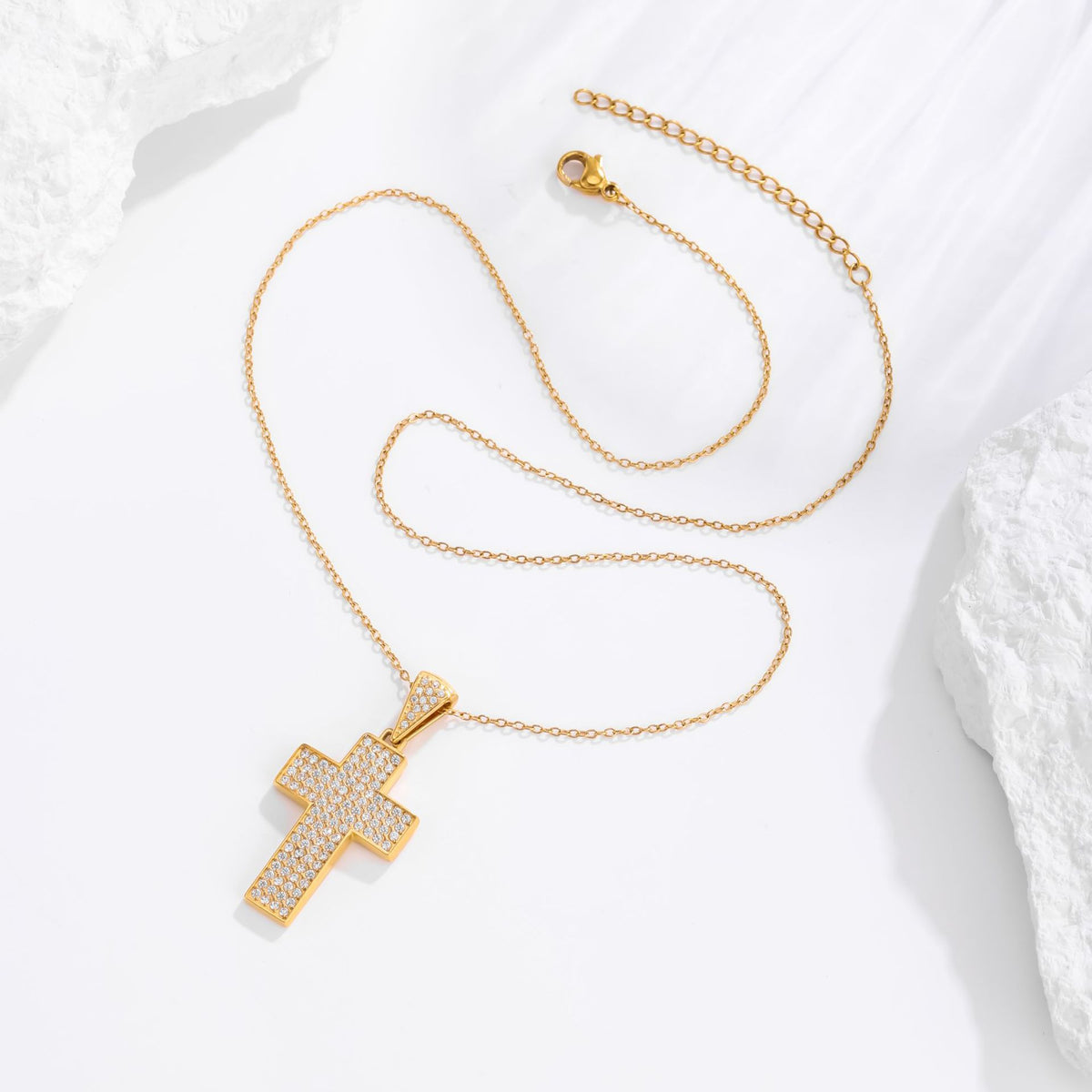 Pave Cross Necklace - Silver and Gold two-tone on white background