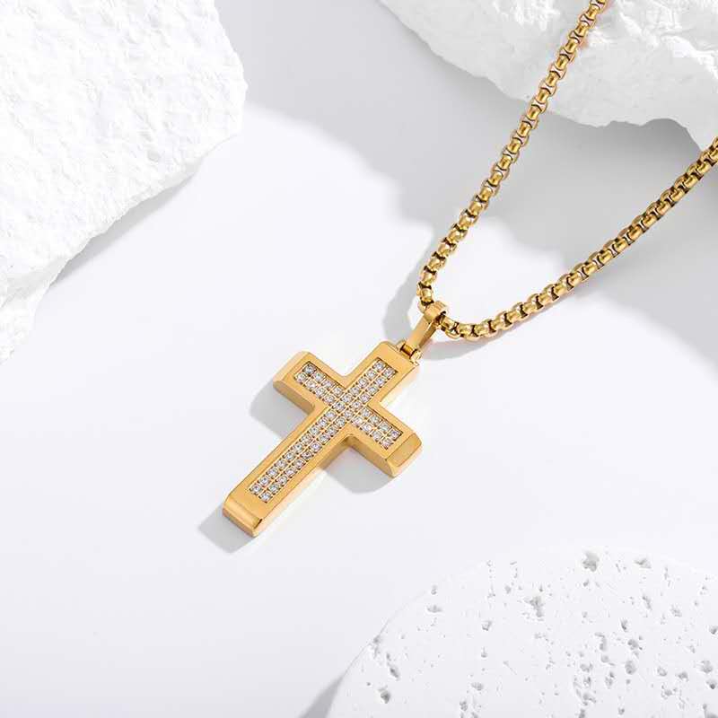 Micro Pave Cross Necklace - 18K Gold close up
