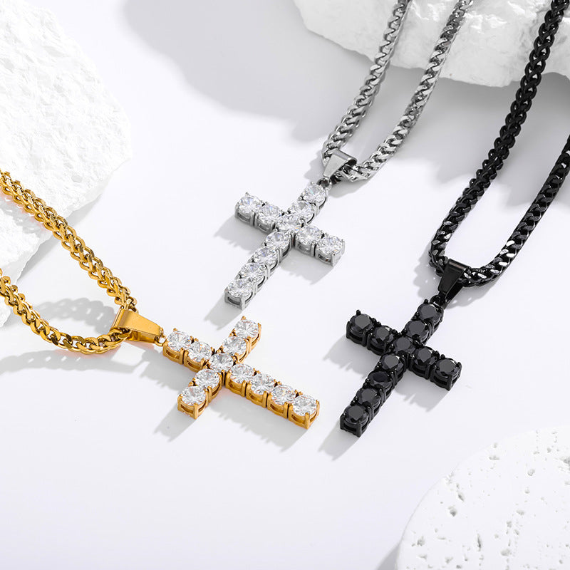 Round Zircon Cross Necklace — Tennis Chain