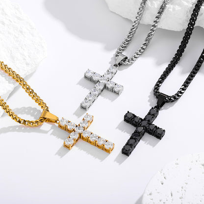 Round Zircon Cross Necklace — Tennis Chain