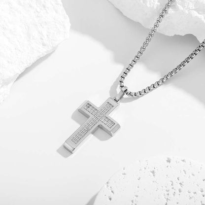 Micro Pave Cross Necklace - Silver close up