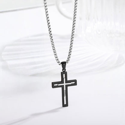 Bold Cross Necklace black-steel cross pendant on silver box chain — Cross of Grace