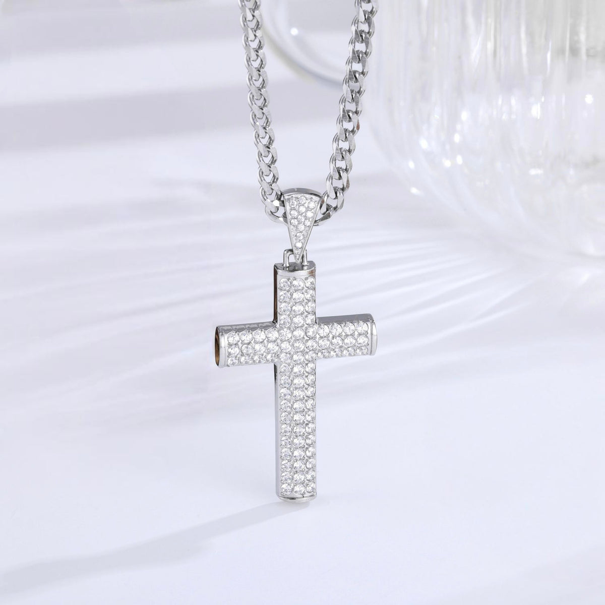 Pave Cross Necklace - Silver