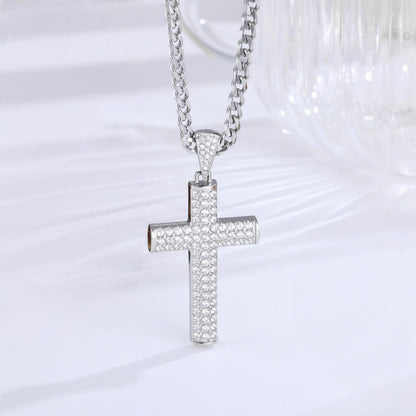 Pave Cross Necklace - Silver