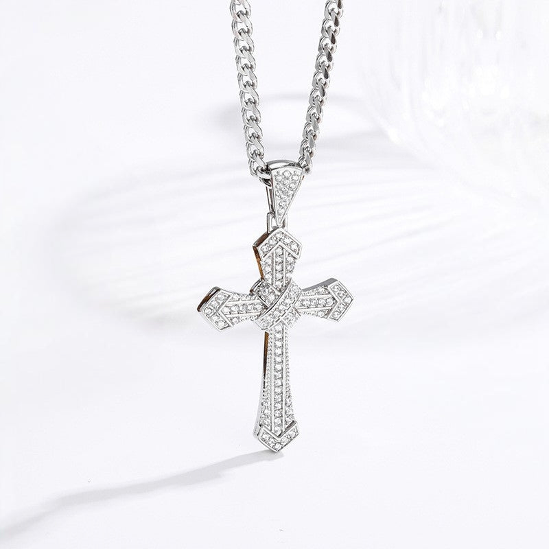 Luxury Pave Cross Necklace - 18K Gold lifestyle angle view