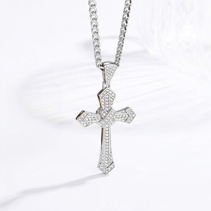Luxury Pave Cross Necklace - 18K Gold lifestyle angle view