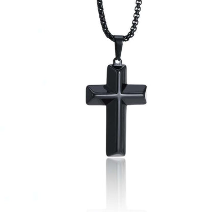 Blue Polished Cross Necklace on box chain — Cross of Grace