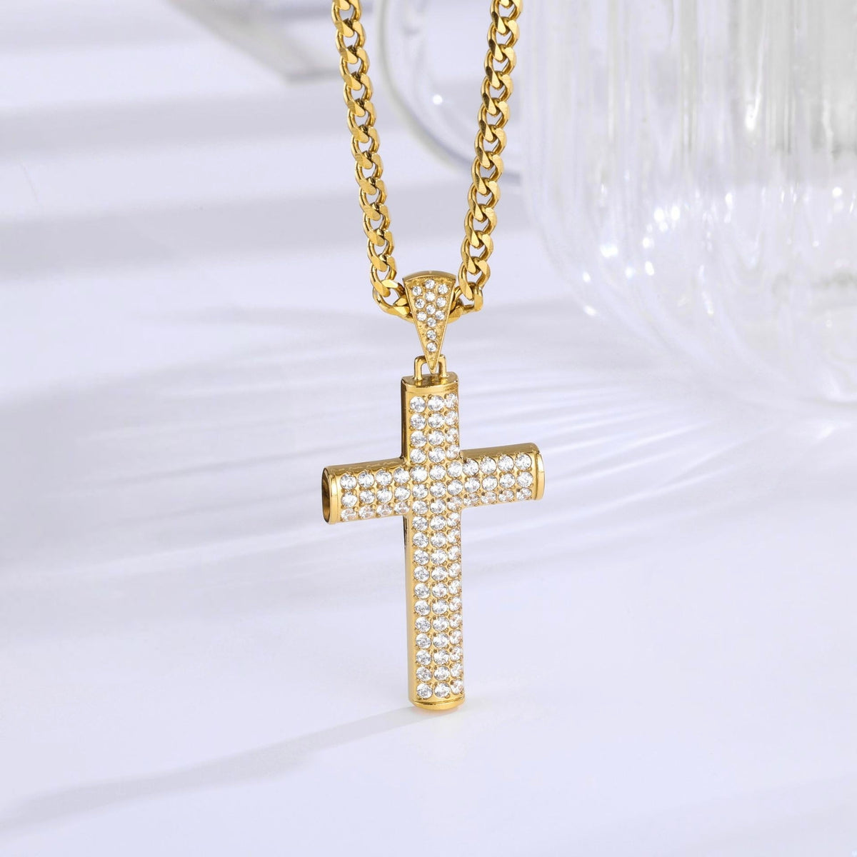 Pave Cross Necklace - 18K Gold close up