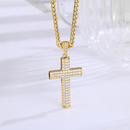 Pave Cross Necklace - 18K Gold close up
