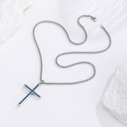 Cross Necklace for Men - Blue zircon lifestyle flat lay