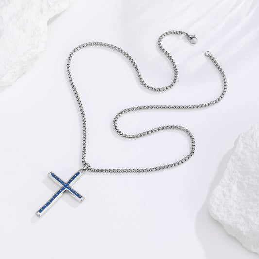 Cross Necklace for Men - Blue zircon lifestyle flat lay