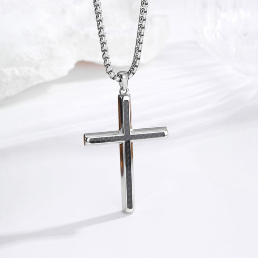 Cross Necklace for Men - Black carbon fiber lifestyle