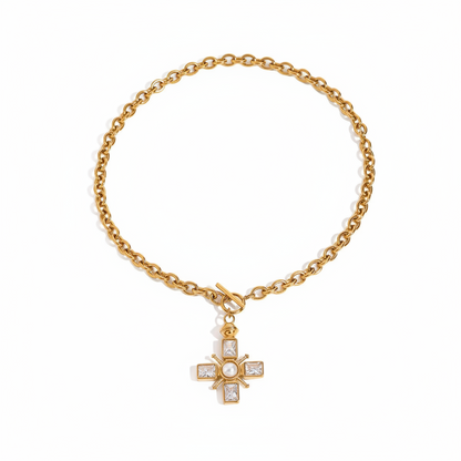 Pearl White Zircon Cross Necklace 