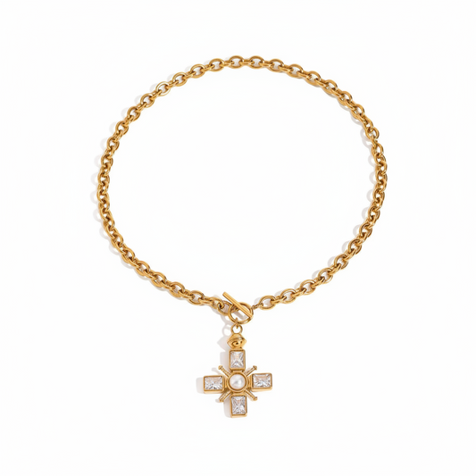 Pearl White Zircon Cross Necklace 