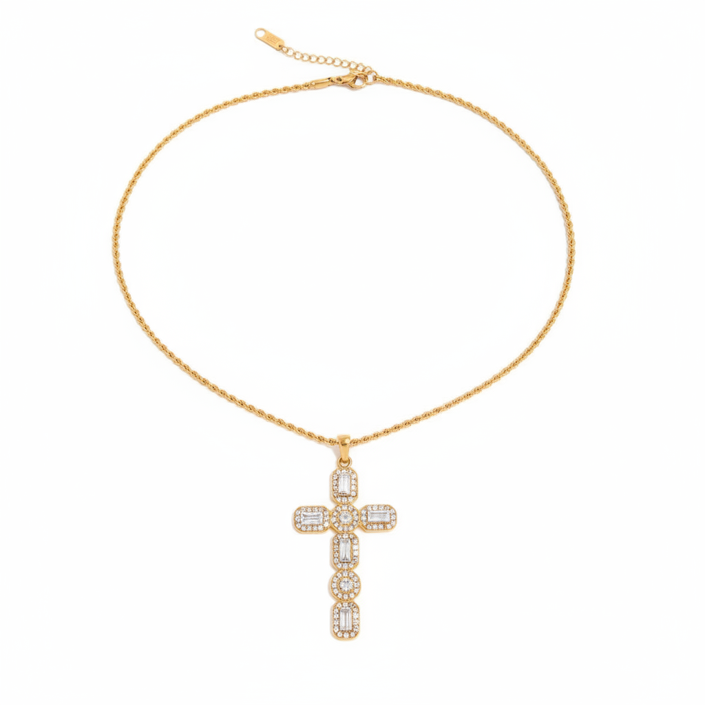 Bold White Zircon Cross Necklace layered styling