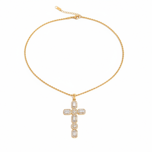 Bold White Zircon Cross Necklace layered styling