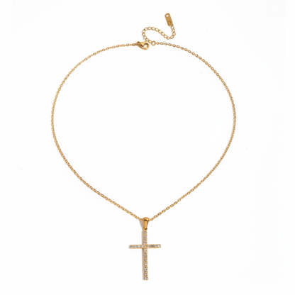 White Zircon Cross Necklace - dainty gold chain with white zircon cross pendant